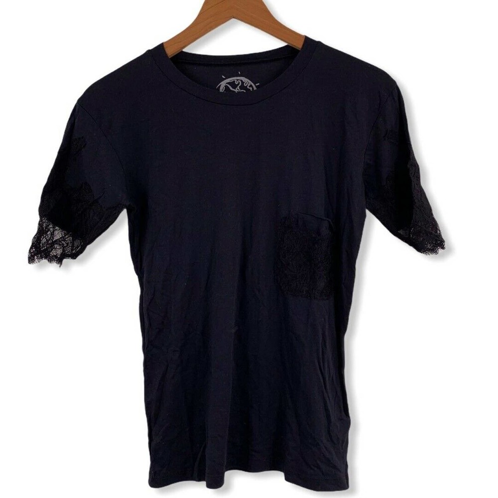 Blue Life Lace Trim Pocket Tee Black XS‎